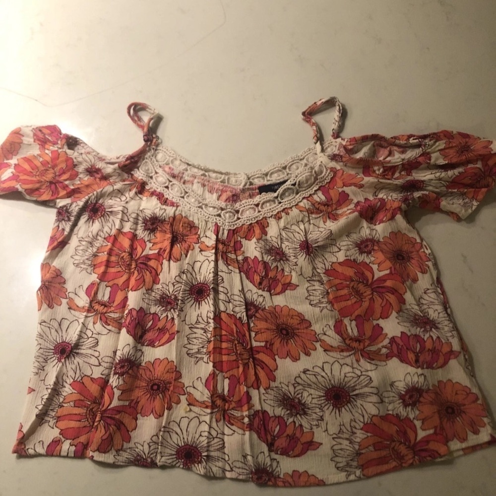 Forever 21 Orange and Pink Floral Blouse
